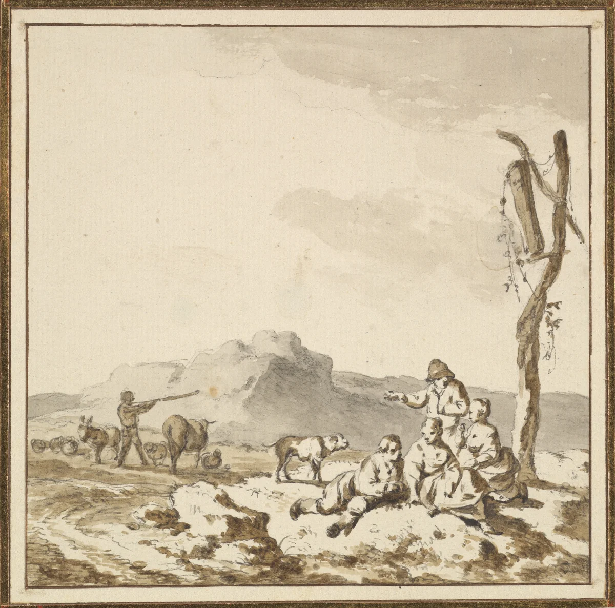 Shepherds at rest by Ferdinand Kobell, drawing, 1760-1799
