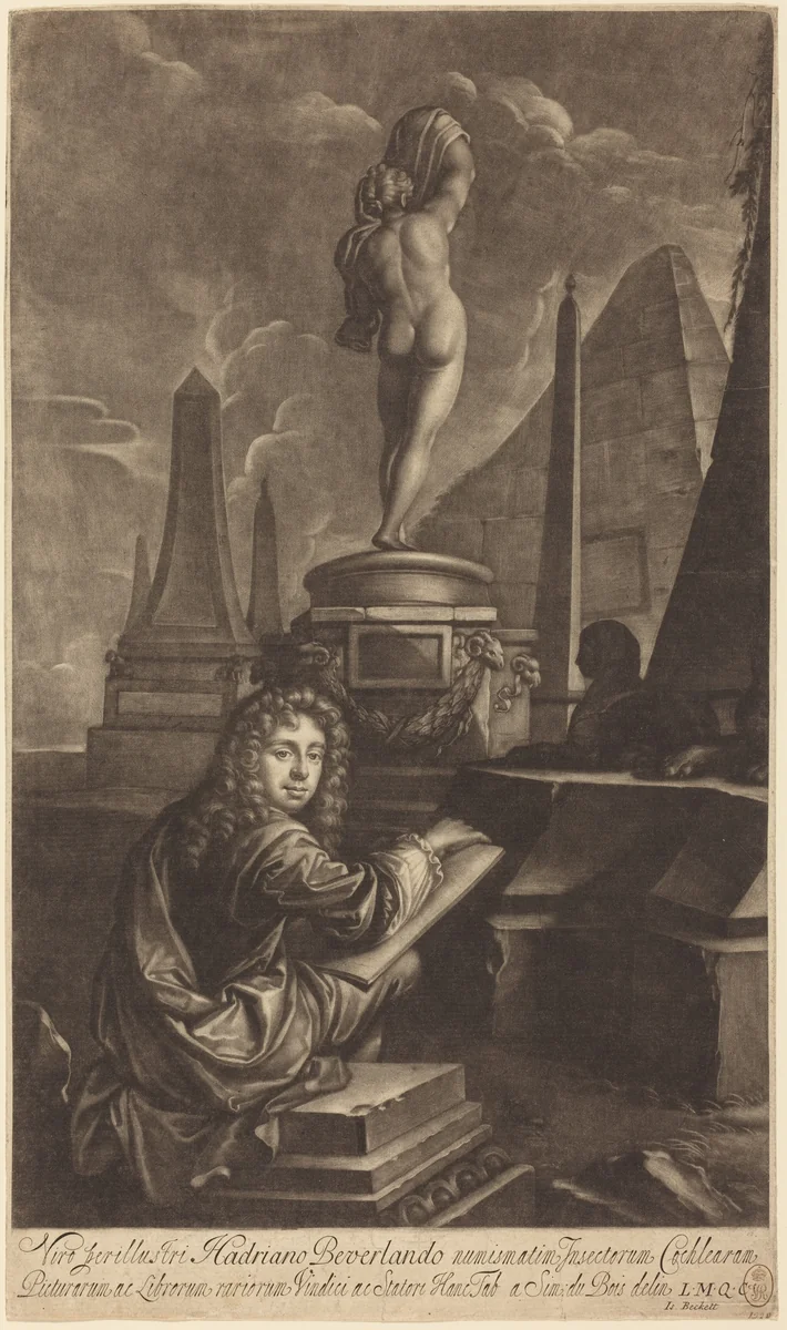 Adrian Beverland Drawing from a Statue by Isaak Beckett, print, 1686