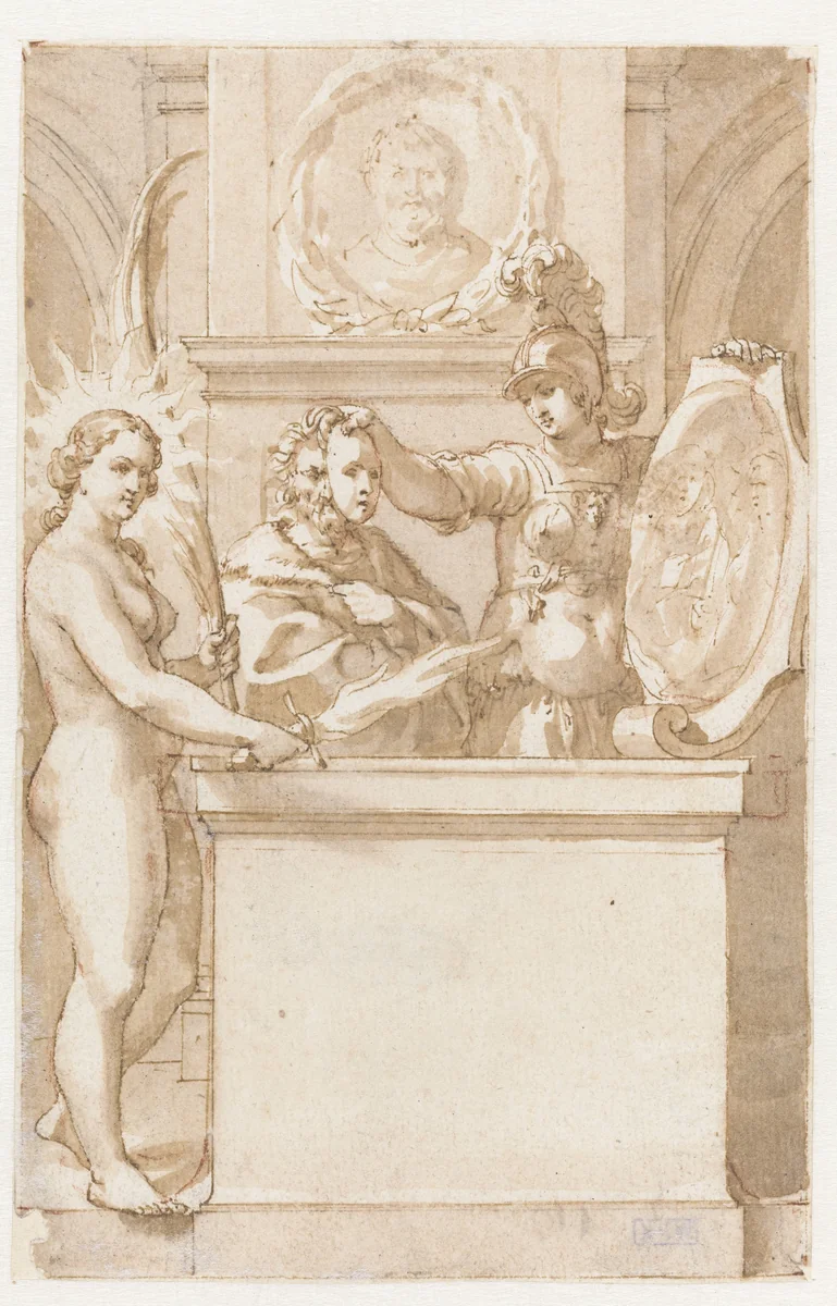 Ontwerp voor een titelblad voor de komedies van Terentius by Jan de Bisschop, drawing, 1662
