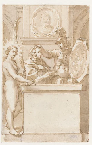 Ontwerp voor een titelblad voor de komedies van Terentius by Jan de Bisschop, drawing, 1662