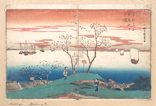 Evening Cherries on Gotem Yama by Utagawa Hiroshige (歌川広重), print, 1830