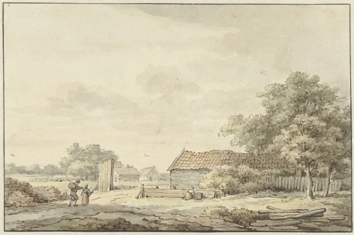 Landschap met boerderijen by Cornelis Buys, drawing, 1756-1826