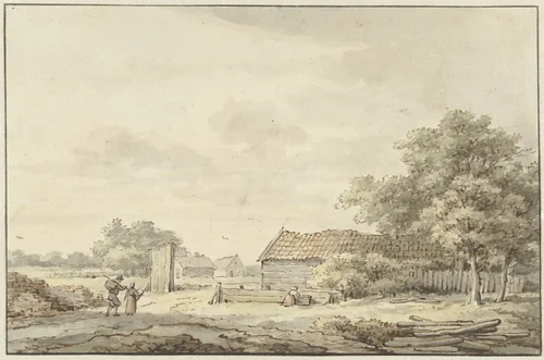 Landschap met boerderijen by Cornelis Buys, drawing, 1756-1826