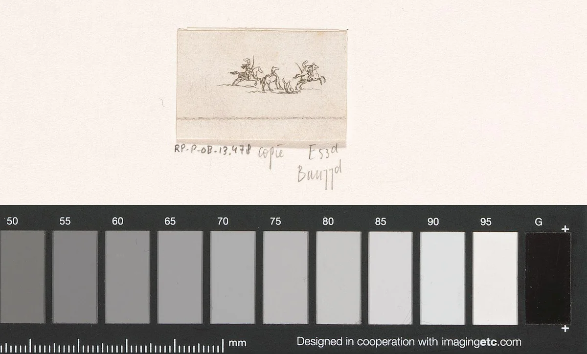 Gevecht tussen drie ruiters, waarvan één van zijn paard geworpen by anonymous, print, 1769