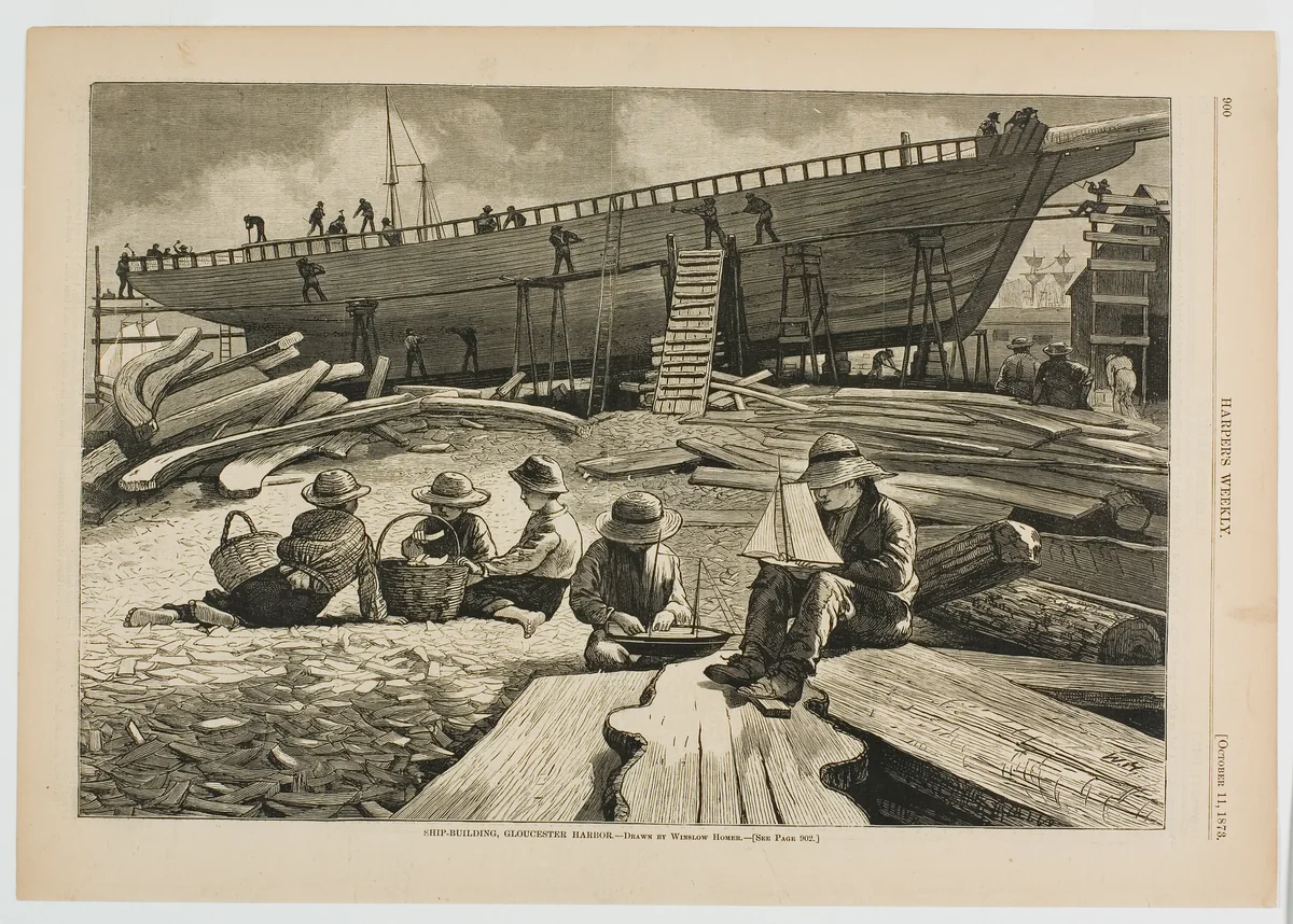 Ship Building, Gloucester Harbor by Winslow Homer, print, 1873