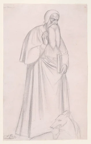 Figure Study after Andrea di Bonaiuto, S. Maria Novella, Florence by Hippolyte Flandrin, drawing, 1835-1838