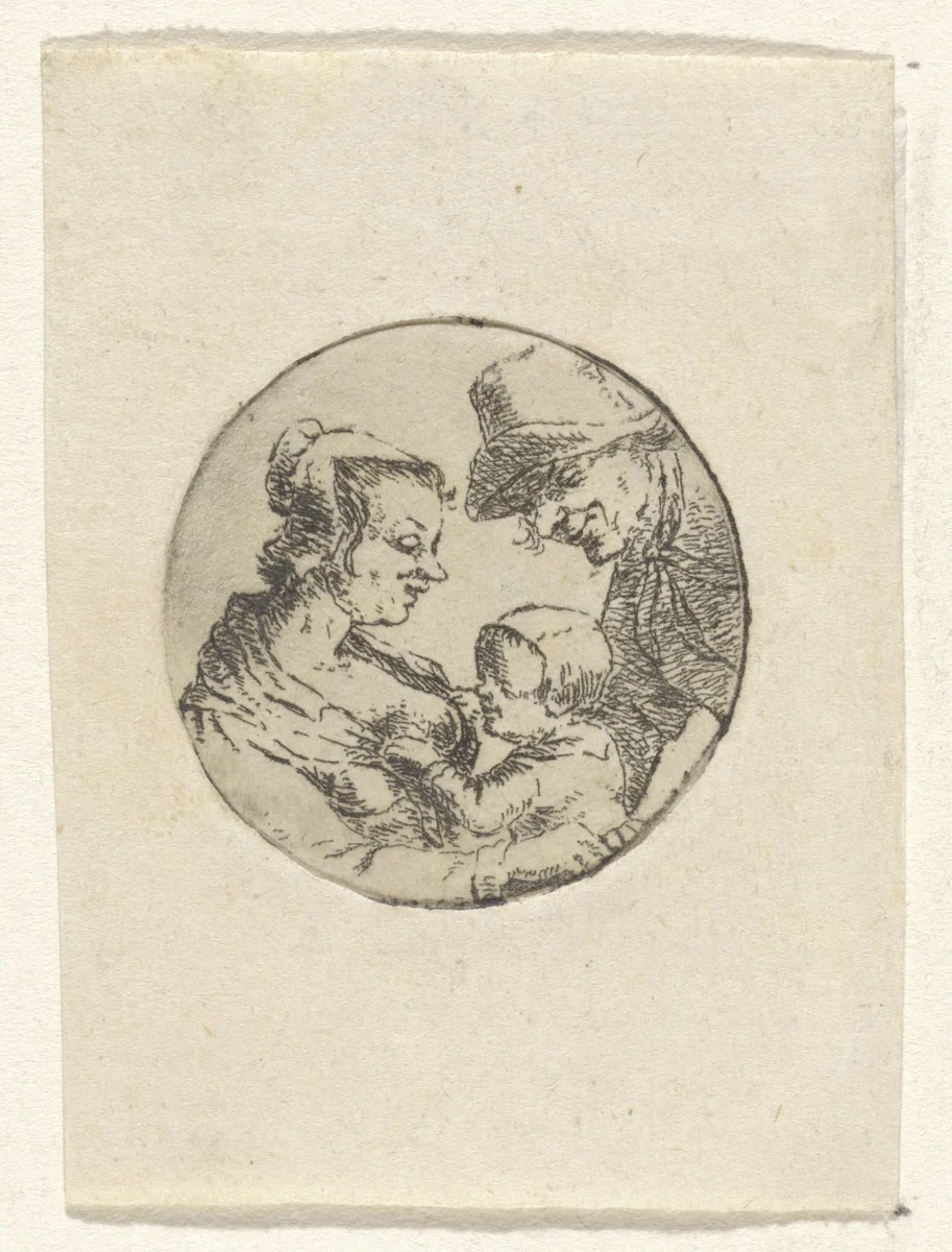 Man en vrouw met kind by Frederik Hendrik Weissenbruch, print, 1843-1887