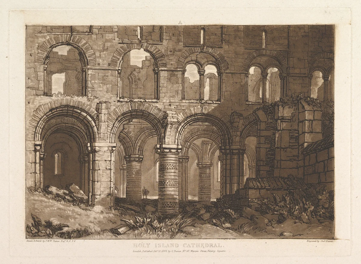 Holy Island Cathedral, part III, plate 11 from "Liber Studiorum" by Joseph Turner, print, 1808