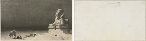 The Rest on the Flight into Egypt (recto); Sketch of a Sphinx [?] (verso) by Luc-Olivier Merson, drawing, 1879-1880