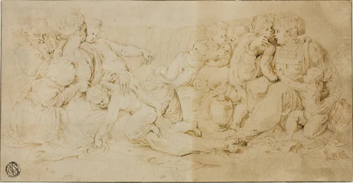 Seated Women, Children, and Old Man by Unknown Cremonese Artist, drawing, 1540-1560