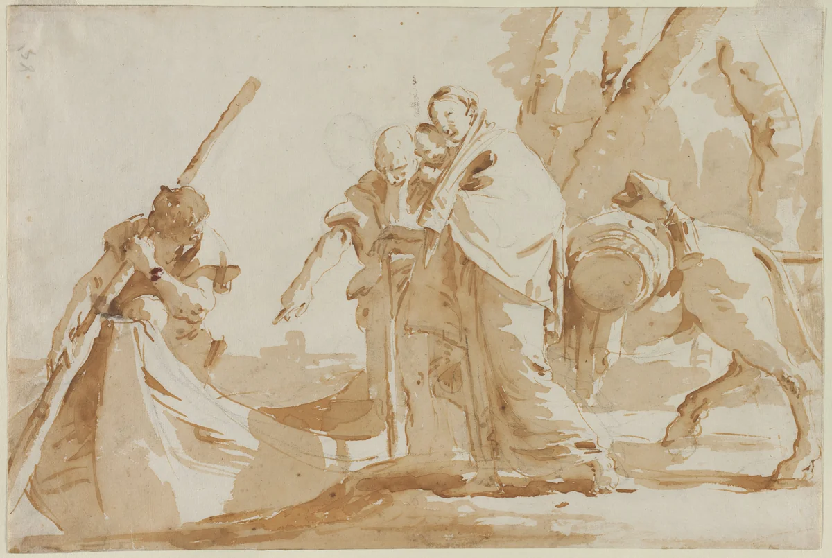 Flight into Egypt: The Embarkment of the Holy Family by Giovanni Battista Tiepolo, drawing, 1730-1740