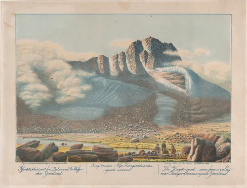 The "Kingitorssuak" seen from a valley near Kangerdluarssunguak, Greenland by Lars Møller, print, 1863