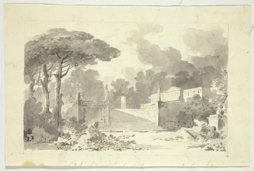 View of the Park at Versailles: Monumental Staircase, Pedestal and Temple by Pierre Antoine Mongin, drawing, 1781-1827