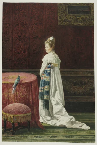 Woman with a Green Parrot by Joaquin Agrasot, painting, 1856-1880