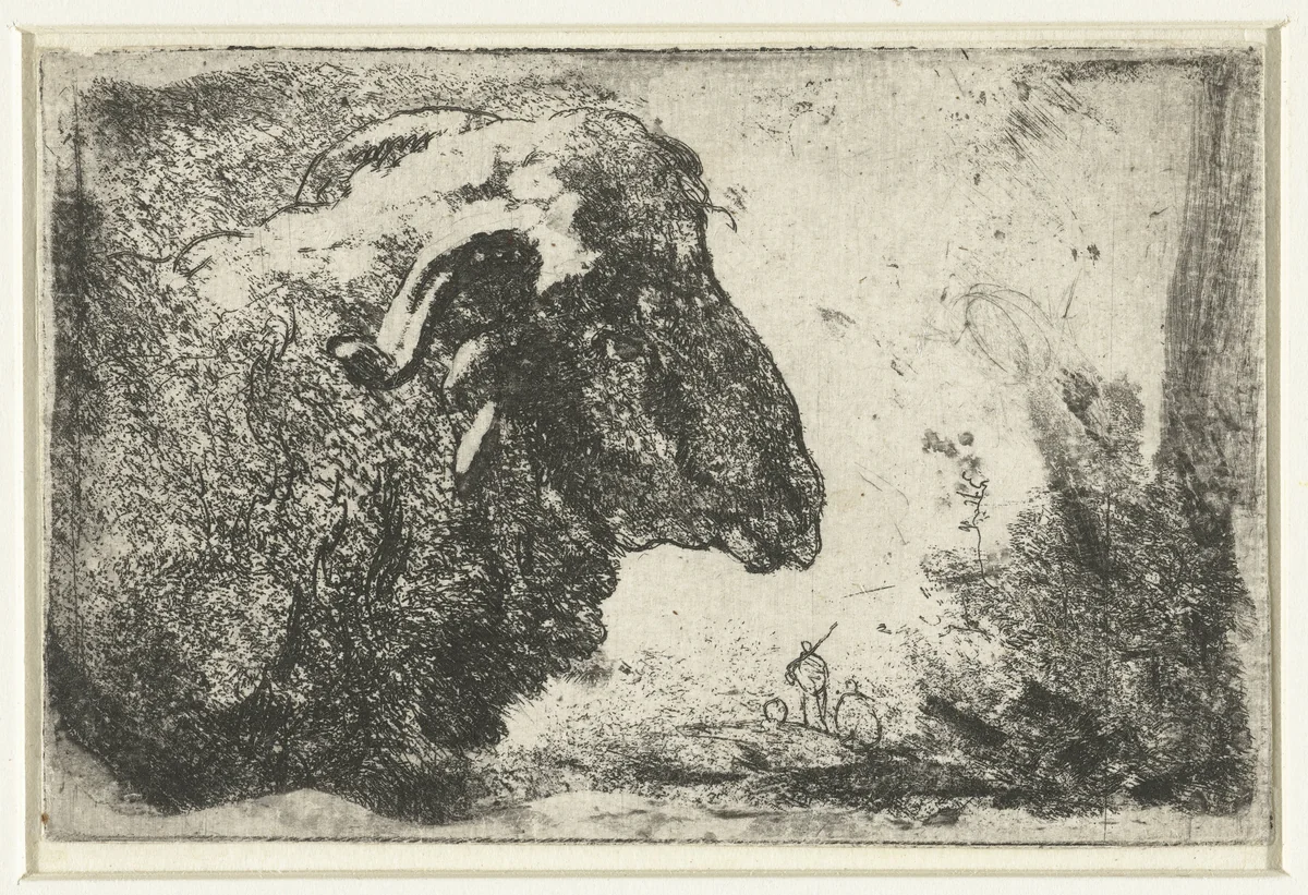 Kop van een ram by anonymous, print, 1630-1700