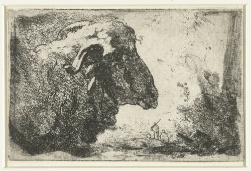 Kop van een ram by anonymous, print, 1630-1700