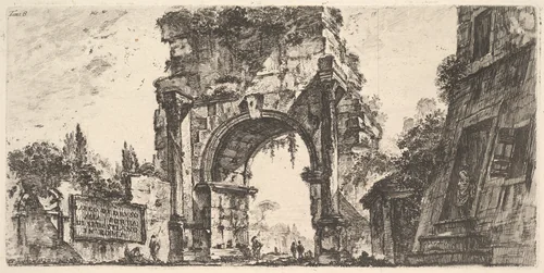 Plate 8: Arch of Drusus at the Porta S. Sebastiano in Rome (Arco di Druso alla Porta di Sebastiano in Roma), from "Antichità Romane de' Tempi della Repubblica, e de' primi Imperatori" by Giovanni Battista Piranesi, print, 1743-1753