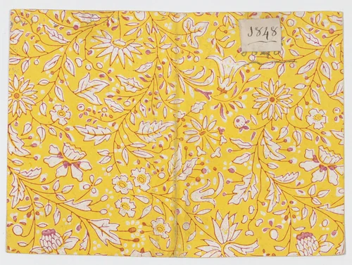 Yellow book cover with floral and vine pattern by anonymous, print, 1843-1853
