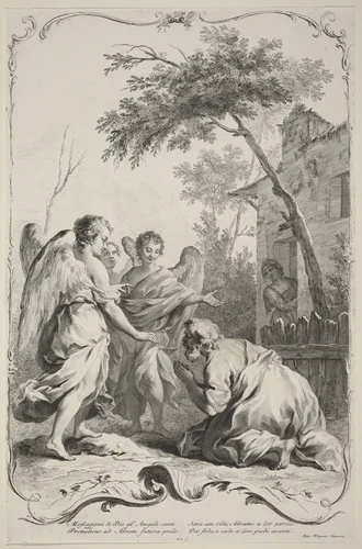 Abraham Kneeling before the Three Angels by Joseph Wagner
Jacopo Amigoni, print, 1745