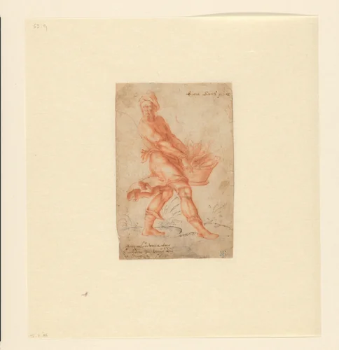 Sculptor (?) with a Basket Full of Statuettes by Johannes Lutma, drawing, 1615