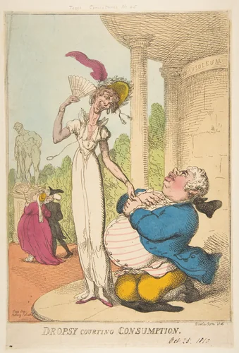 Dropsy Courting Consumption by Thomas Rowlandson, print, 1810