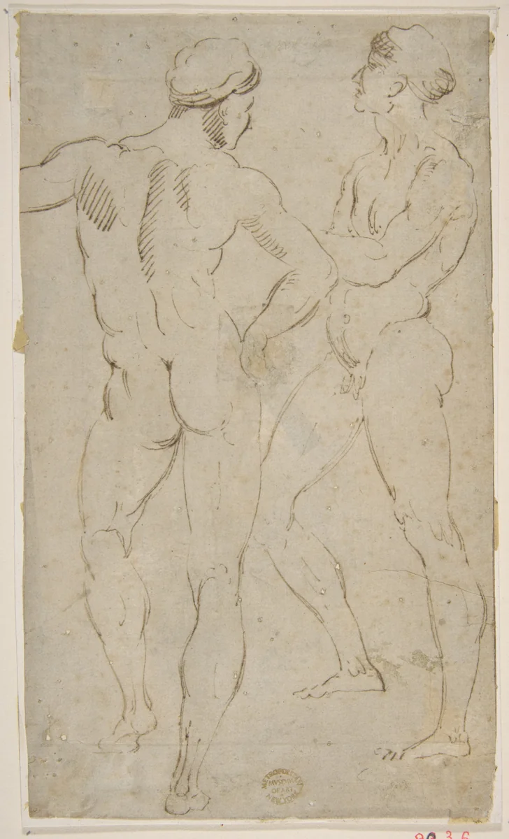 Two nude figures by Raphael, drawing, 1500-1600