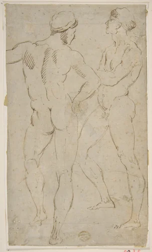 Two nude figures by Raphael, drawing, 1500-1600