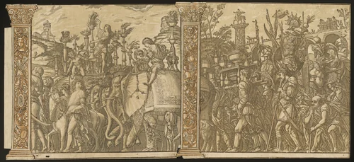 The Triumph of Julius Caesar [no.5 and 6 plus 2 columns] by Andrea Andreani
Andrea Mantegna, print, 1599