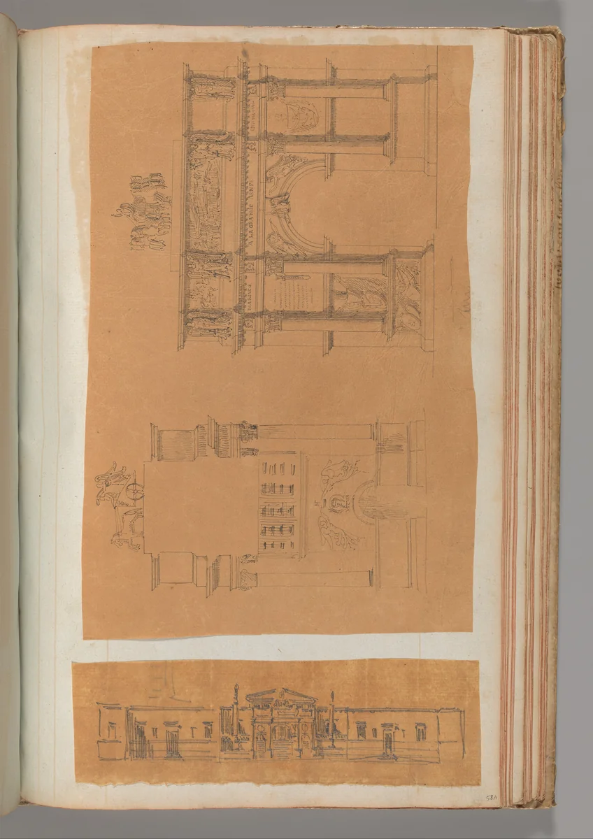 Page from a Scrapbook containing Drawings and Several Prints of Architecture, Interiors, Furniture and Other Objects by Charles Percier, book, 1795-1805