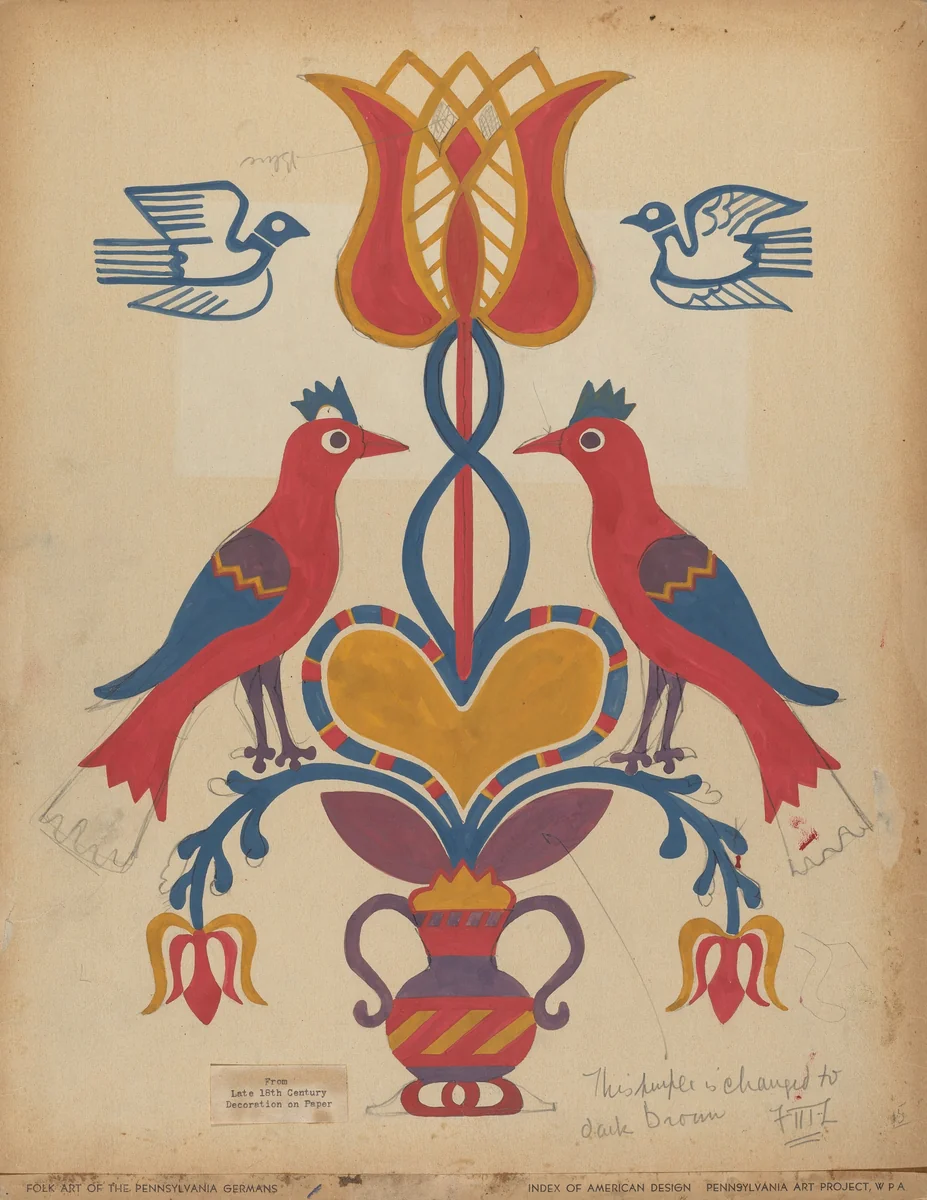 Drawing for Plate 15: From the Portfolio "Folk Art of Rural Pennsylvania" by American 20th Century, index of american design, 1939