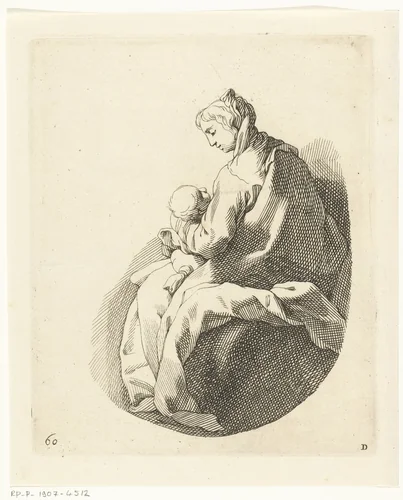 Madonna met kind by Frederick Bloemaert, print, 1650-1700
