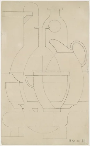 Cup, Pitcher, Bottles by Ivan Kliun, drawing, 1927