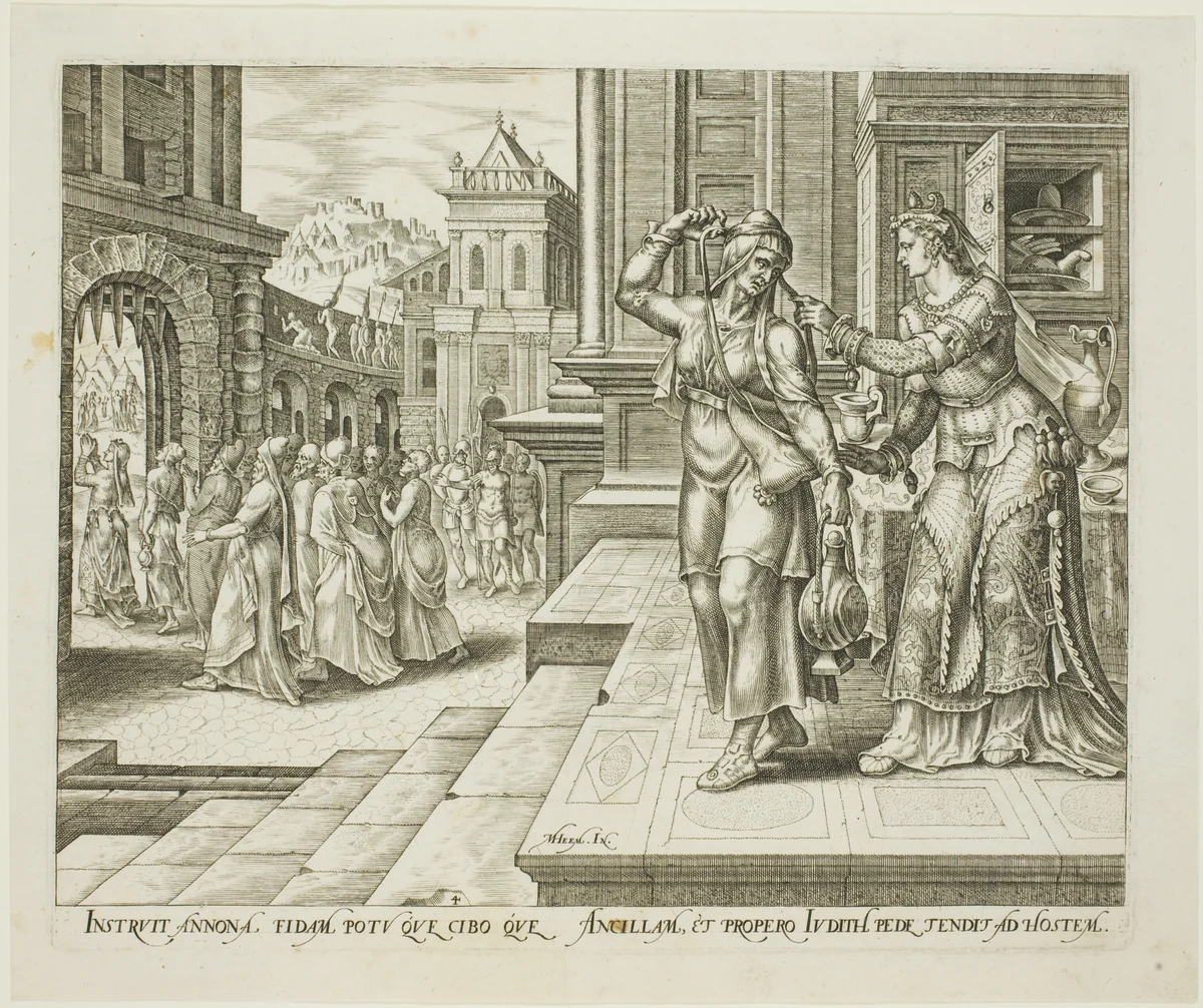 Judith Preparing Herself to Leave for the Enemies' Camp, plate four from The Story of Judith and Holofernes by Philip Galle, print, 1564