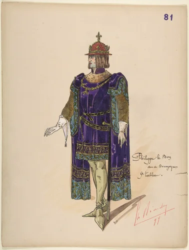 Philip the Good, Duke of Burgundy; costume design for Jeanne d'Arc by the Paris Opera by Charles Bianchini, drawing, 1897