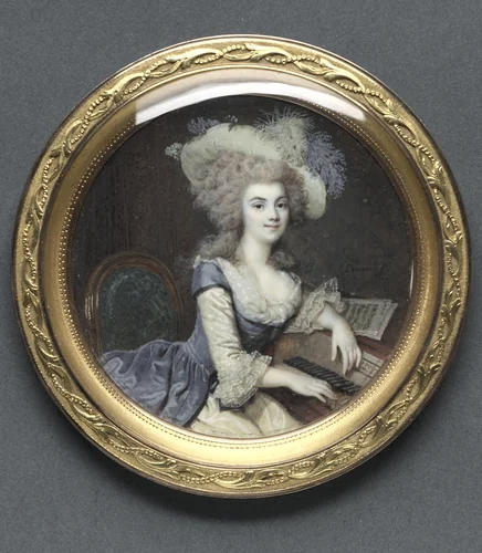 Portrait of a Woman at a Harpsichord by François Dumont, painting, 1785-1789