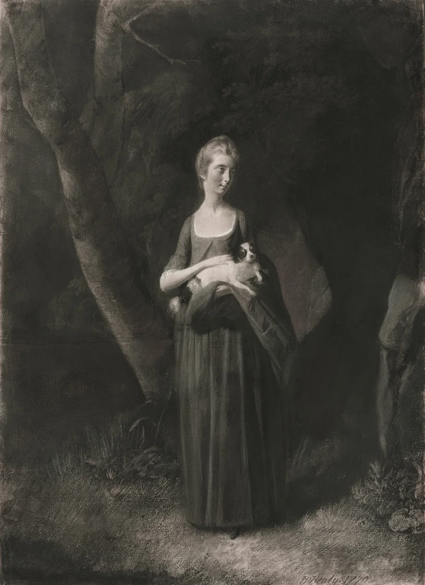 Miss Cunningham Holding Her King Charles Spaniel by Robert Healy, drawing, 1770