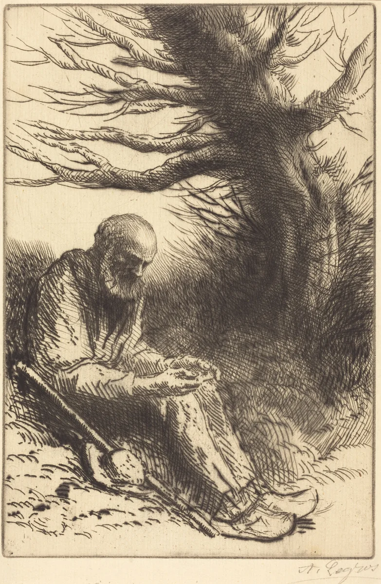 Old man, Old Tree (Vieil homme, vieil arbre) by Alphonse Legros, print, 1837-1911