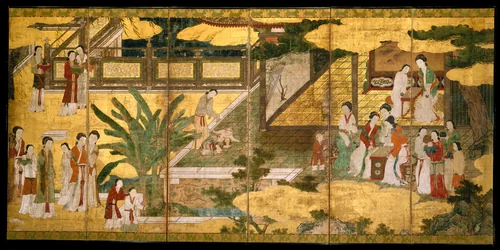Chinese Women and Children in a Palace Garden by Kano Eitoku, painting, 1600-1649