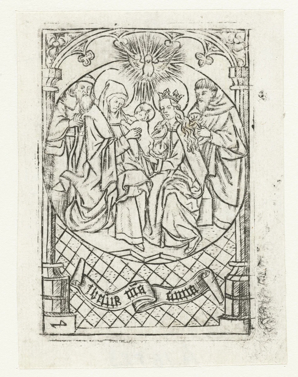 De Heilige Familie met Anna en Joachim by Unknown, print, 1450-1500