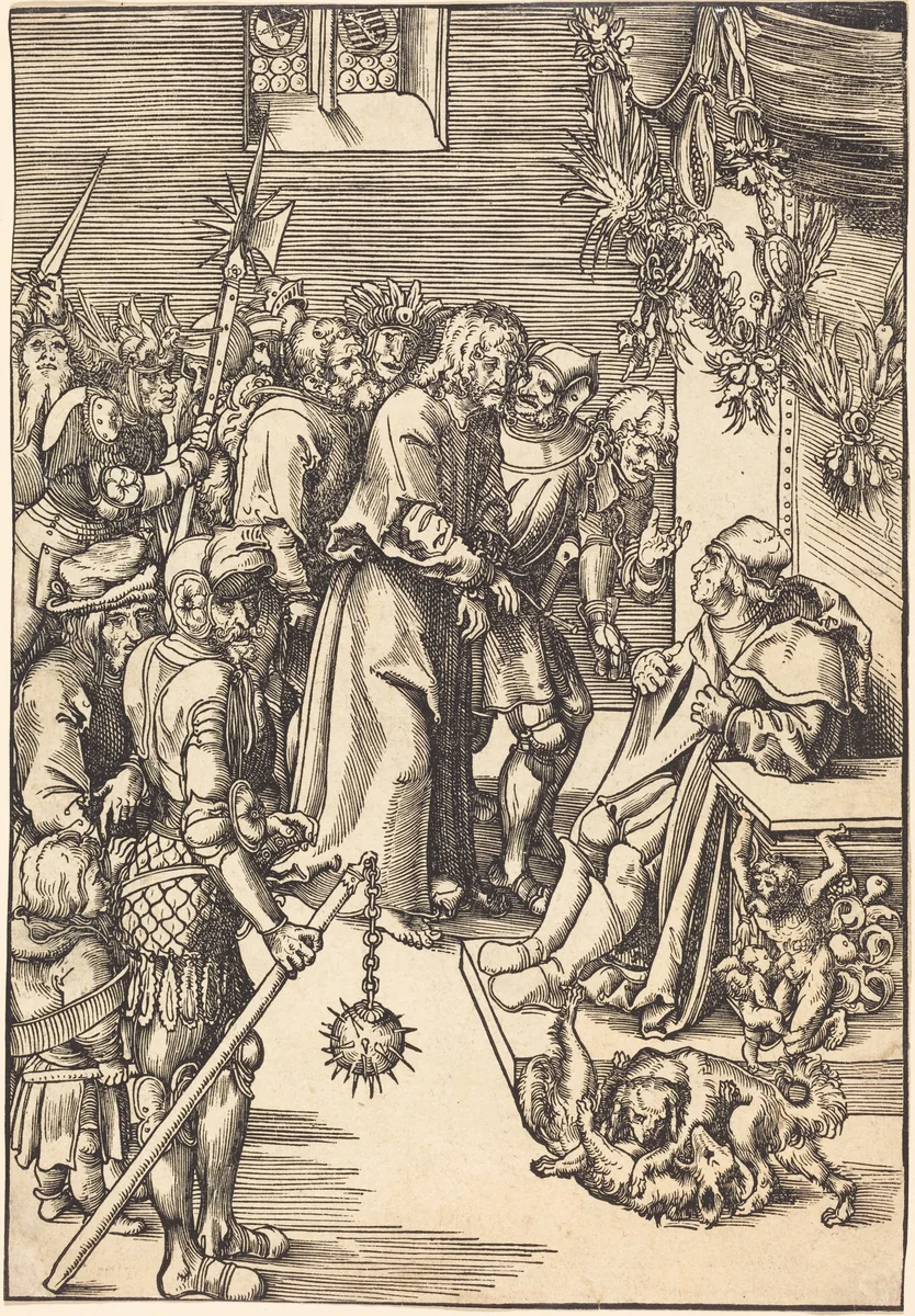 Christ before Caiaphas by Lucas Cranach, print, 1472-1553