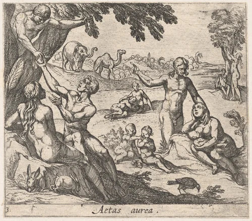 Plate 3: The Age of Gold (Aetas aurea), from Ovid's 'Metamorphoses' by Antonio Tempesta, print, 1606