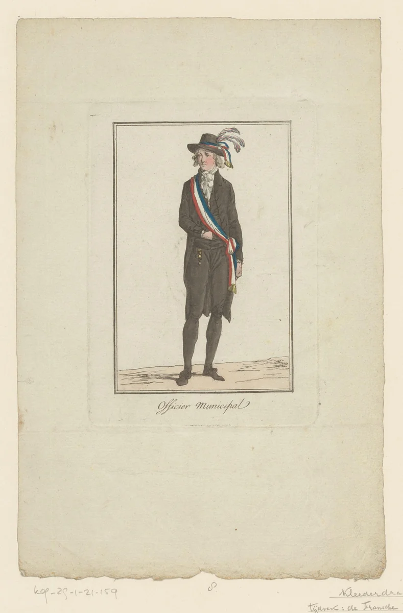 Kostuum van een gemeentelijke ambtenaar by Jean Duplessis-Bertaux, print, 1795-1799