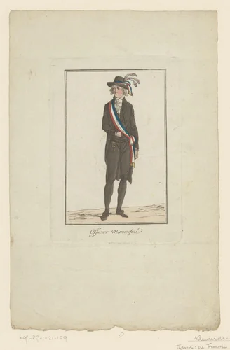 Kostuum van een gemeentelijke ambtenaar by Jean Duplessis-Bertaux, print, 1795-1799