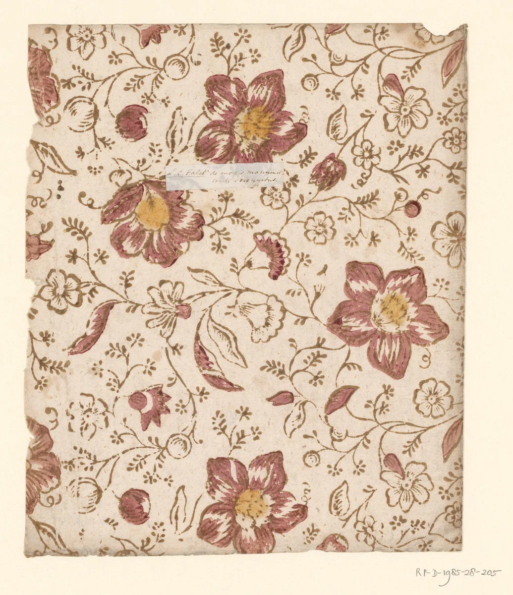 Blad met strooipatroon van bloemen met vruchten by anonymous, other, 1750-1900