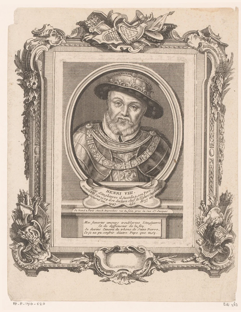 Portret van Hendrik VIII, koning van Engeland en Ierland by Étienne Desrochers, print, 1726