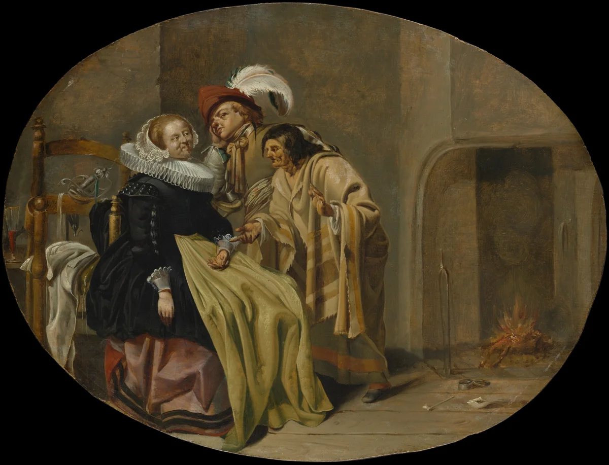 A Couple in an Interior with a Fortune-Teller by Jacob Duck, painting, 1632-1633
