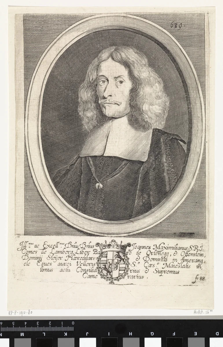Portret van Johan Maximiliaan graaf van Lamberg by Frans van der Steen, print, 1670-1674