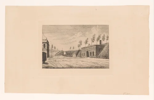 Gezicht op de Porte du Rivage by Léon Dolez, print, 1875-1878