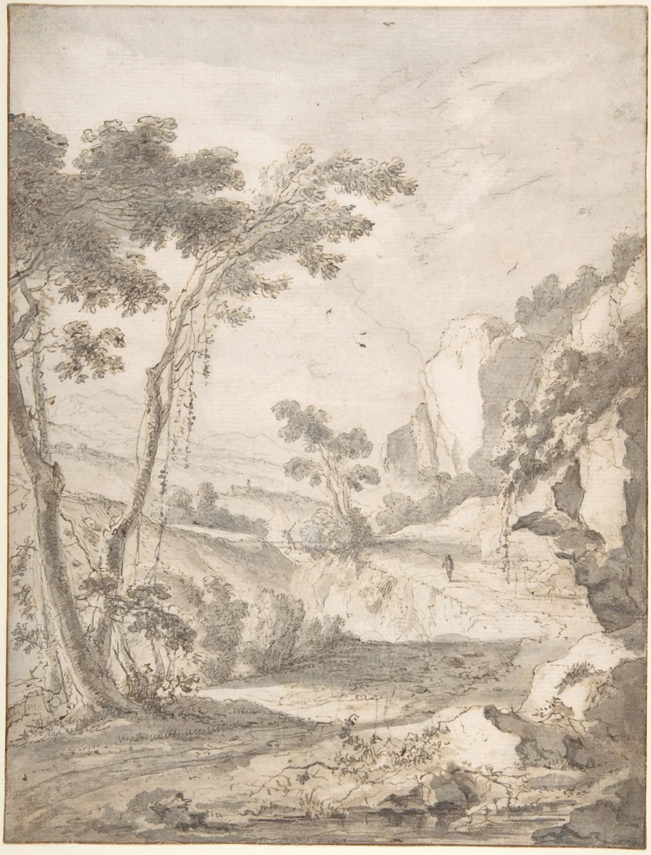 Rocky Landscape by Jan Both, drawing, 1625-1652