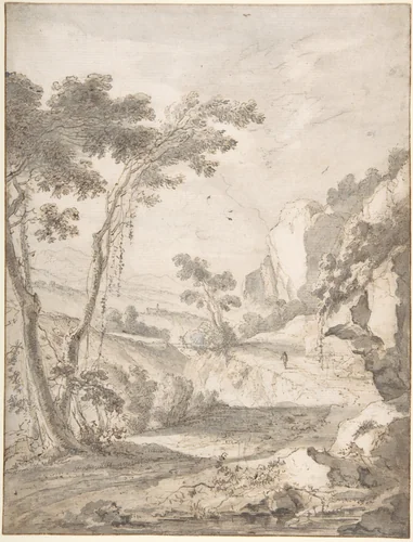 Rocky Landscape by Jan Both, drawing, 1625-1652